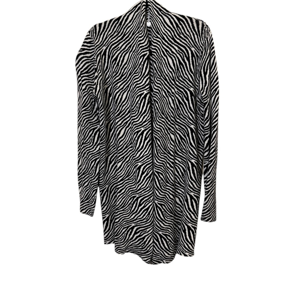 Margaret O'Leary Cotton Black and White Zebra Striped Longline Open Cardigan